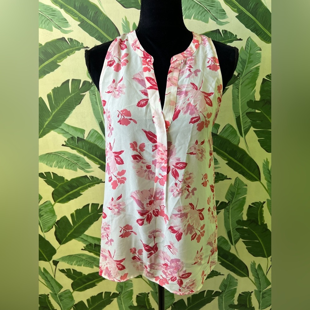 Joie Aruna Floral Sleeveless Silk Blouse Tank Top White Pink‎ Womens Small NWT - Picture 5 of 10